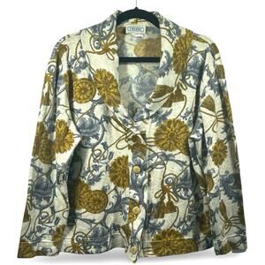 I Blues Vintage Italian Virgin Wool Blend Floral Cardigan Size Small Boho Retro